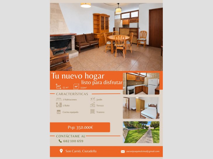 Adosado con jardín de 333 m² y azotea ampliable en Son Carrió, Ciutadella