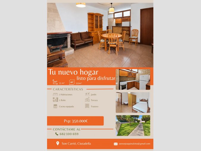 Adosado con jardín de 333 m² y azotea ampliable en Son Carrió, Ciutadella